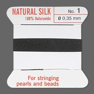 Thread, Griffin, silk, black, size #1. Sold per 2-meter card (approximately 78 inches).