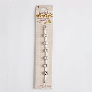 Bracelet component, nylon with silver-finished steel and "pewter" (zinc-based alloy), white, 10mm wide braided with 10x8mm spike, 5-1/2 inches. Sold individually.