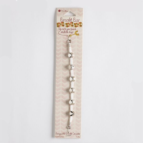 Bracelet component, nylon with silver-finished steel and "pewter" (zinc-based alloy), white, 10mm wide braided with 10x8mm spike, 5-1/2 inches. Sold individually. image number 0