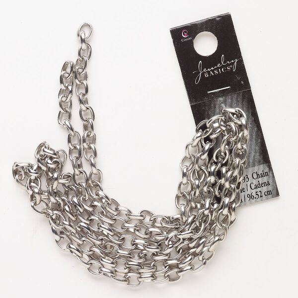 Chain, steel, pkg/38 inches, 6.2mm oval rolo, antique silver finish. image number 0