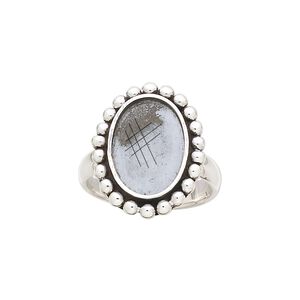 Ring, antiqued sterling silver, 3.5mm wide with beaded rim and 14x10mm oval glue-in setting, size 7. Sold individually.