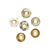 Bead, Dione&reg;, lampworked glass and gold-finished brass grommets, transparent brown and opaque multicolored, 12x8mm-16x9mm rondelle with assorted designs. Sold per pkg of 6. image number 1