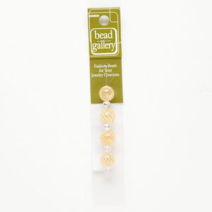 Bead 1pkg4 handblown glass, 11-13mm round / line design, translucent clear / orange