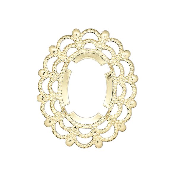 Component, gold-plated brass, 30x25mm oval with 18x13mm 4-prong oval setting. Sold per pkg of 12. image number 0