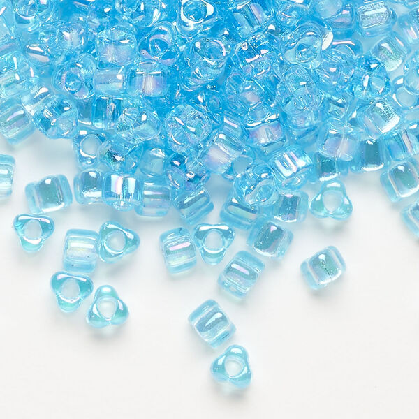 Seed bead, Miyuki 1pkg10g, glass, #5 triangle, translucent rainbow aqua (TR-1155) image number 0