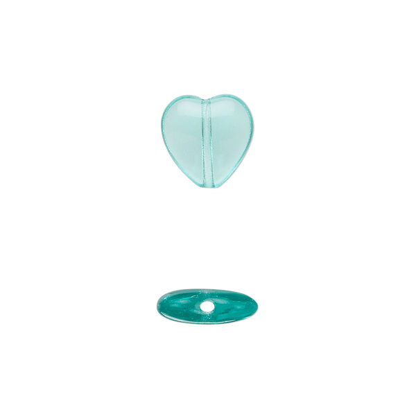 Bead, Czech pressed glass, light aqua, 10x9.5mm heart. Sold per 15-1/2" to 16" strand, approximately 45 beads. image number 0