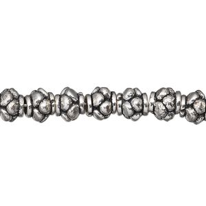 Bead, antique silver-plated copper, 7x7mm fancy rondelle. Sold per 1-troy ounce pkg, approximately 25 beads.