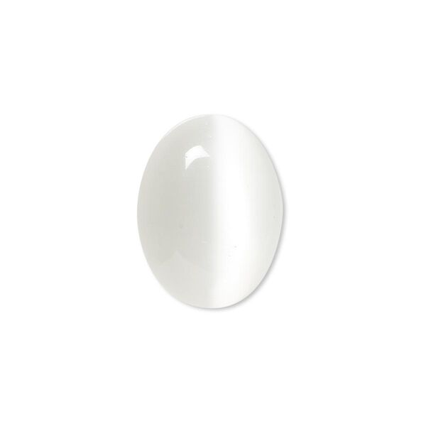 Cabochon, cat's eye glass (fiber optic glass), white, 20x15mm calibrated oval, quality grade. Sold per pkg of 4. image number 0