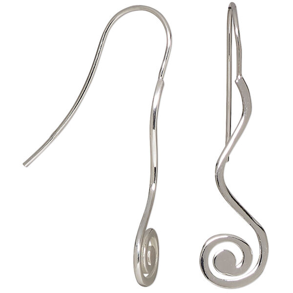 Earring, Create Compliments®, sterling silver, 2-inch wavy fishhook with spiral. Sold per pair. image number 0