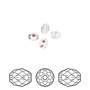 Bead 4pk crystal AB, Crystal Passions® 5x4mm olive briolette 5044