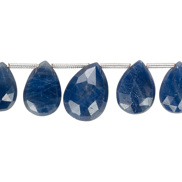 Bead, blue sapphire (heated), 7x6mm-14x9mm hand-cut top-drilled graduated faceted puffed teardrop, C grade, Mohs hardness 9. Sold per pkg of 11. image number 0