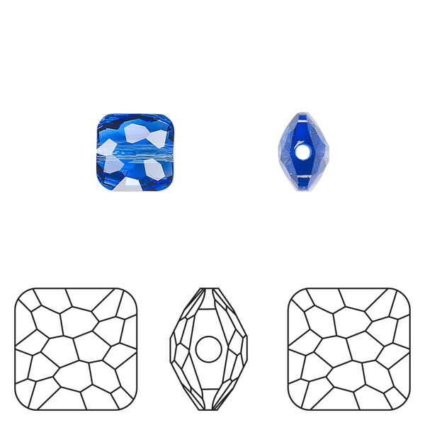 Bead 1pkg4 sapphire, Crystal Passions® 8mm puffed square 5035 image number 0