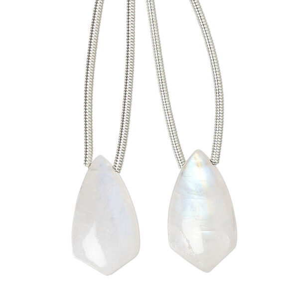 Rainbow moonstone 1pkg2, hand-cut top-drilled puffed kite bead natural B grade, 17x10mm image number 0