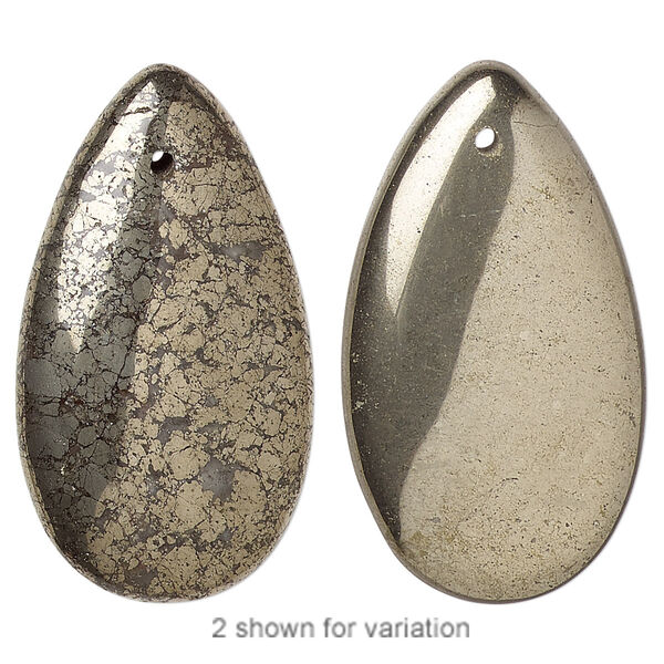 Focal, pyrite (stabilized), 36x20mm teardrop, B grade, Mohs hardness 6 to 6-1/2. Sold per pkg of 2. image number 0