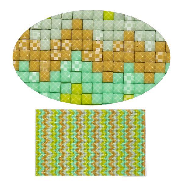 Adhesive sheet, My Style Deco Art™, peel-off, resin and glue, green / orange / multicolored, 8 x 4-3/4 inch rectangle, 1.8mm thick with chevron design. Sold individually. image number 0