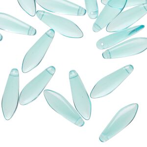 Bead 1pkg50 Czech pressed glass, transparent light aqua, 15.5x5mm top-drilled dagger.
