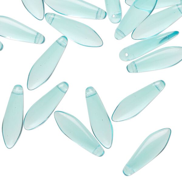 Bead 1pkg50 Czech pressed glass, transparent light aqua, 15.5x5mm top-drilled dagger. image number 0
