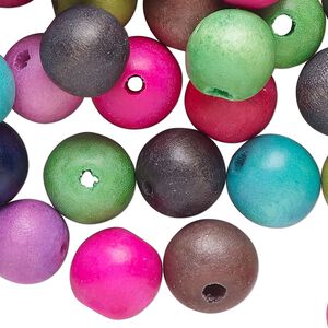 Bead mix, wood (dyed/waxed), mixed colors, 12mm round. Sold per 3-ounce pkg, approximately 135 beads.