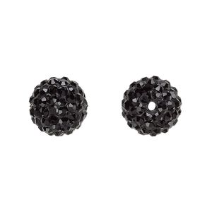 Bead, glass rhinestone / epoxy / resin, black, 12mm round. Sold individually.