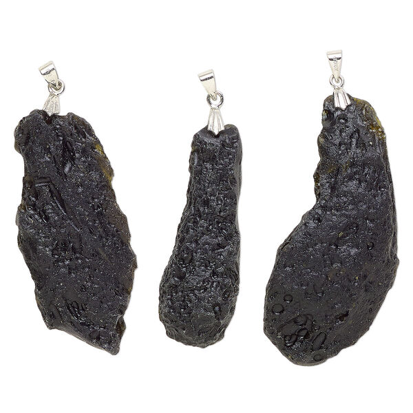 Tektite / steel 1pkg1, freeform nugget pendant 30x16mm-57x27mm image number 0
