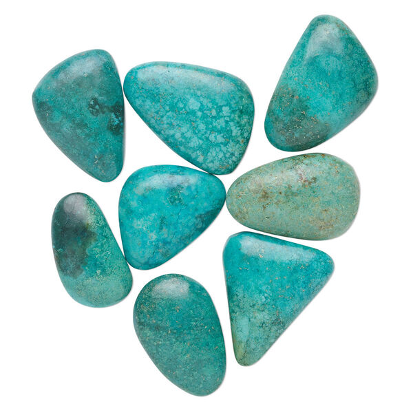 Cabochon, turquoise (dyed / stabilized), 17x12mm-22x16mm non-calibrated freeform, C grade, Mohs hardness 5 to 6. Sold per 100-carat pkg, approximately 10 cabochons. image number 0