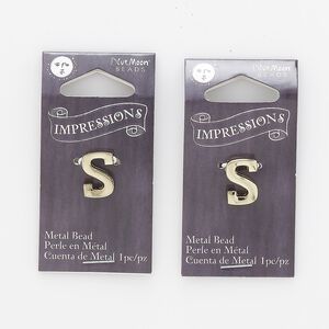 Bead, gold-finished "pewter" (zinc-based alloy), 13x9mm top-drilled letter "S." Sold per pkg of 2.