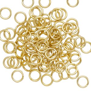 Jump ring, anodized aluminum, gold, 6mm matte round, 4.2mm inside diameter, 18 gauge. Sold per pkg of 100.