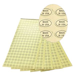 Adhesive label, paper, gold and black, 1/2 x 5/16 inch oval with "MADE IN USA." Sold per pkg of 1,000.