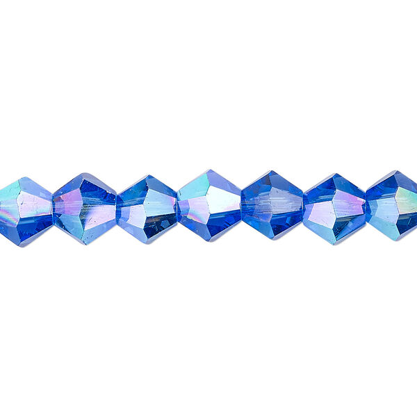 Bead 1pk transparent medium blue AB, Celestial Crystal® 8mm bicone 15.5-16 inch image number 0