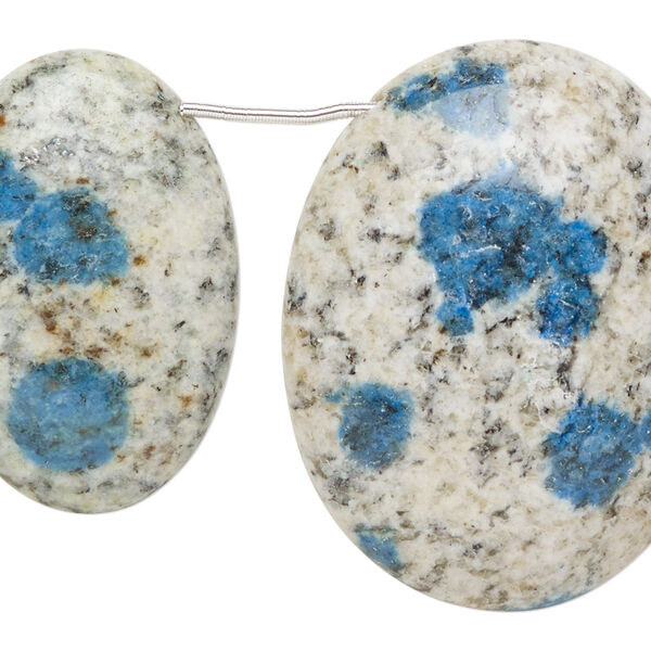 Bead, K2 "jasper" (granite and azurite) (natural), 24x18mm-39x31mm graduated hand-cut top-drilled flat oval, B grade, Mohs hardness 3-1/2 to 7. Sold per pkg of 5. image number 0