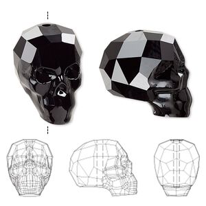Bead 12pk jet, Swarovski® 19x18mm skull 5750