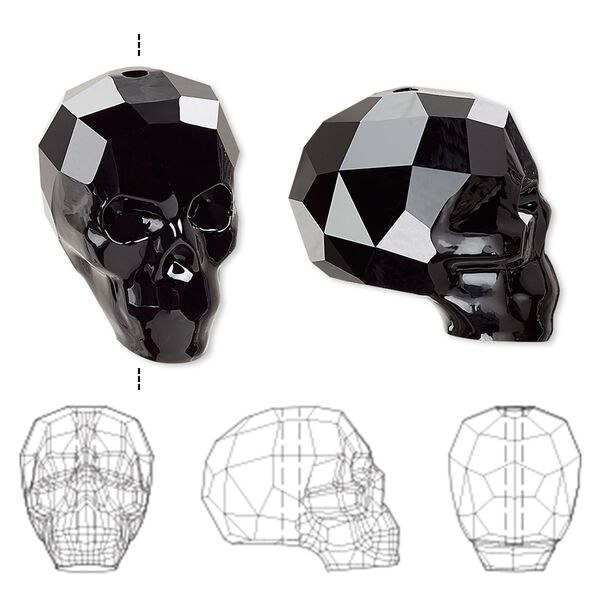 Bead 12pk jet, Swarovski® 19x18mm skull 5750 image number 0