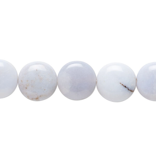 Bead, blue chalcedony (natural), 12mm flat round, C grade, Mohs hardness 7. Sold per 8-inch strand. image number 0