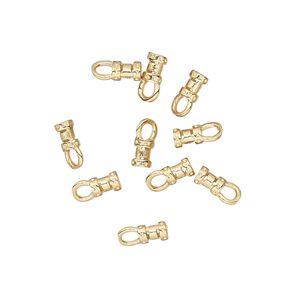 Crimp end, gold-plated brass, 4.5x3mm tube with loop, 1-1.5mm inside diameter. Sold per pkg of 100.