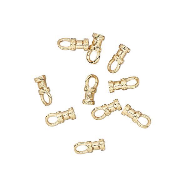 Crimp end, gold-plated brass, 4.5x3mm tube with loop, 1-1.5mm inside diameter. Sold per pkg of 100. image number 0