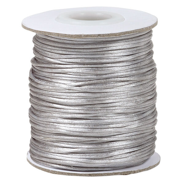Cord, Satinique™, satin, silver, 1mm mini. Sold per 200-foot spool. image number 0