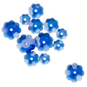Margarita flower assortment 12pk transparent medium blue, Celestial Crystal® 10x3.5mm 8x3mm 6x2mm flower bead