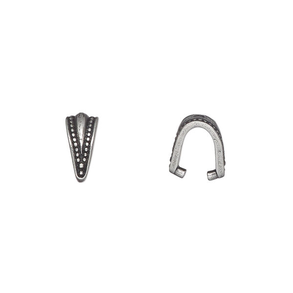 Bail, TierraCast®, ice-pick, pewter (tin-based alloy), 10x5mm with beaded border, 7 mm grip length. Sold per pkg of 20. image number 0