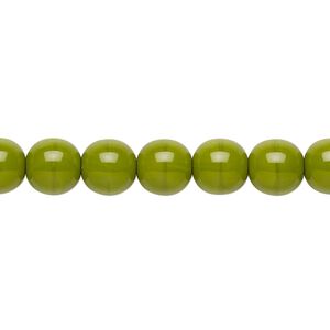 Bead, Preciosa, Czech glass druk, opaque chartreuse, 8mm round. Sold per 15-1/2" to 16" strand.