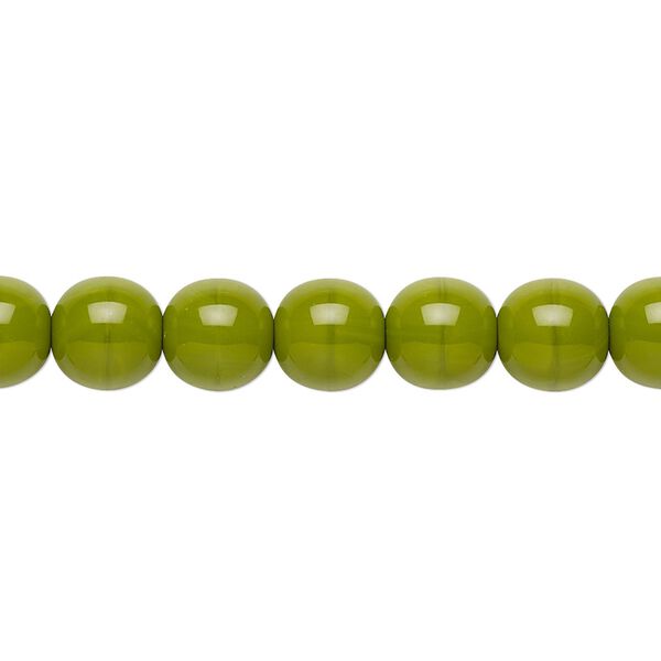 Bead, Preciosa, Czech glass druk, opaque chartreuse, 8mm round. Sold per 15-1/2" to 16" strand. image number 0