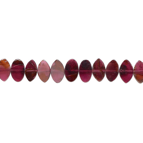 Rhodolite garnet 1pkg1, hand-cut flat marquise / oval bead B grade, 15.5-16 inch 6x3mm-8x5mm image number 0