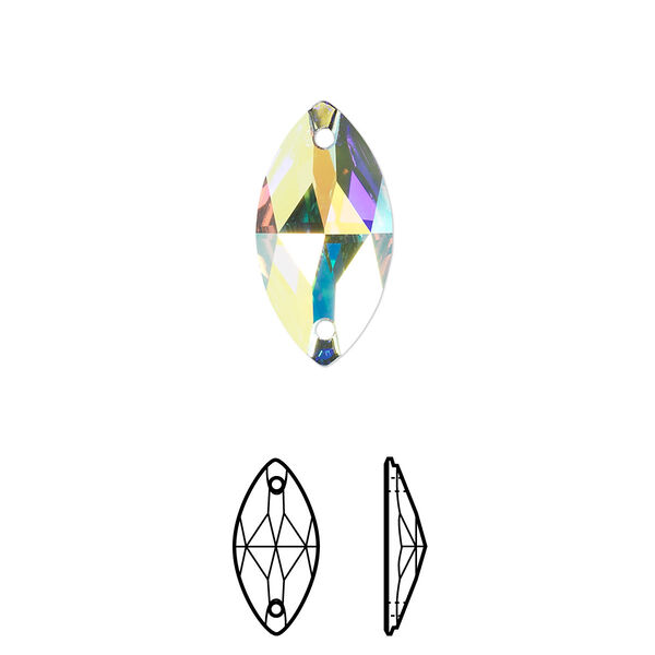Sew-on 2pk crystal AB foil back, Crystal Passions® 18x9mm navette 3223 image number 0