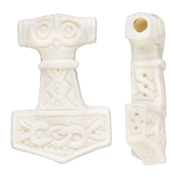 Bone 1pkg1, carved Thor hammer focal white 37x26mm image number 0