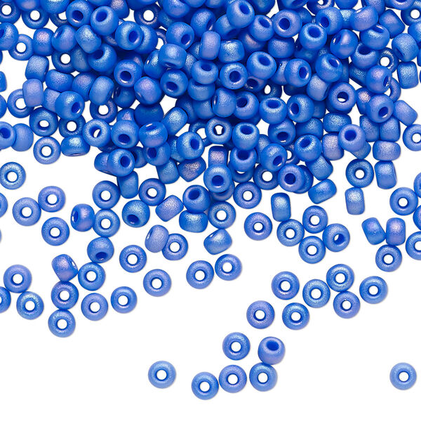 Seed bead, Miyuki, glass, pkg/50g, #8 rocaille, opaque matte rainbow cyan blue, (RR-417FR). image number 0