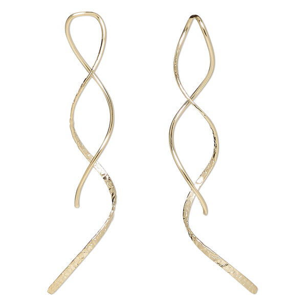 Ear wire, 14Kt gold-filled, 2-inch hammered ribbon, 18 gauge. Sold per pair. image number 0