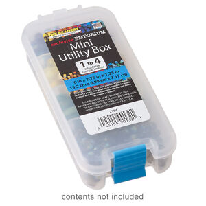 Organizer box, The Beadery®, 1pkg1, plastic, clear / blue, 6 x 2-3/4 x 1-1/4 inches with 1 to 4 adjustable compartments (2184).