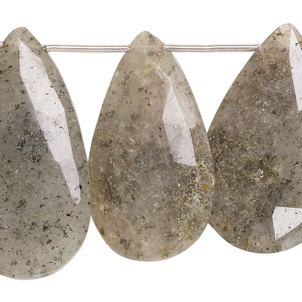 Black spotted quartz 1pkg10, hand-cut top-drilled faceted puffed teardrop bead natural 28x18mm-35x23mm image number 0