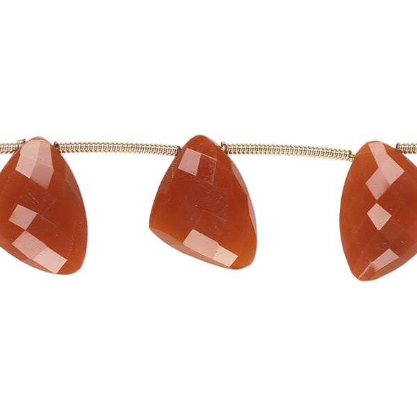 Bead, carnelian (dyed / heated), 12x9x9mm-15x12x12mm graduated hand-cut top-drilled faceted irregular triangle, B+ grade, Mohs hardness 6-1/2 to 7. Sold per pkg of 6 beads. image number 0
