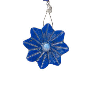 Lapis lazuli / rainbow moonstone 1pkg1, top-drilled hand-cut 1sided carved flower bead natural, 22mm