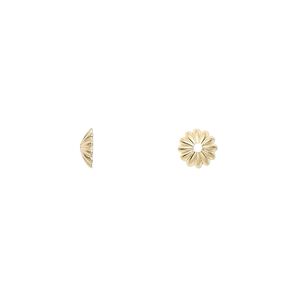 Bead cap, gold-plated brass, 6x1.5mm ribbed round, fits 6-8mm bead. Sold per pkg of 500.
